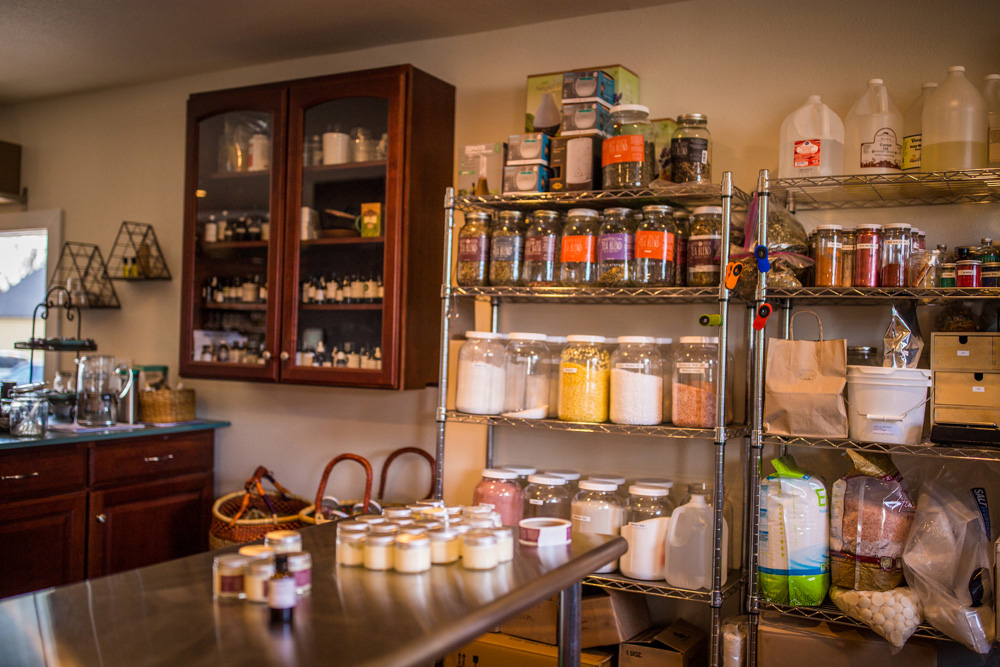 Commercial Contracting. Shelving with product at The Little Apothecary in Lafayette, CO.