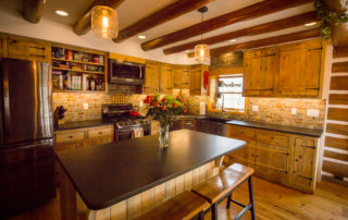 Rustic Cabin Remodel. Beetle Kill Pine custom cabinetry.