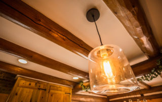 Rustic Cabin with Amber light fixture.